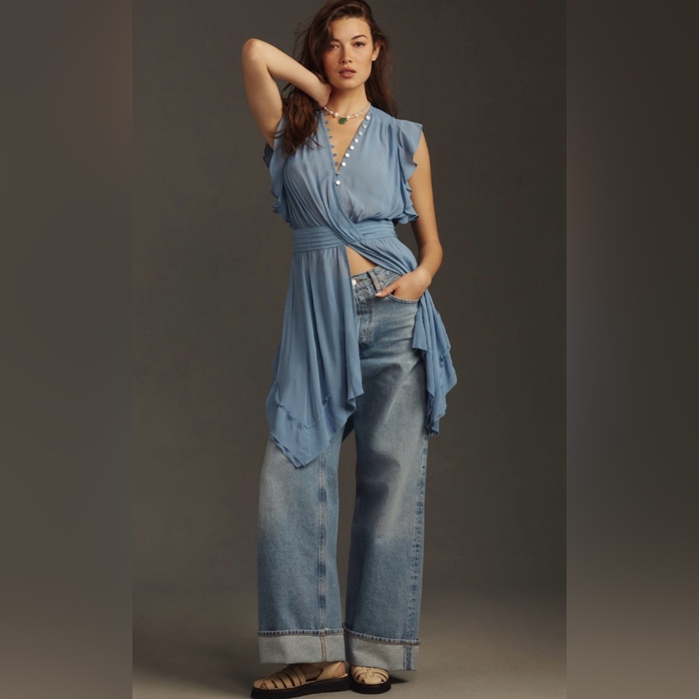 By Anthropology Asymmetrical Ruffle Blouse